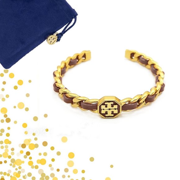 Tory Burch Dark Brown Marion Woven Cuff Bracelet - Picture 1 of 10